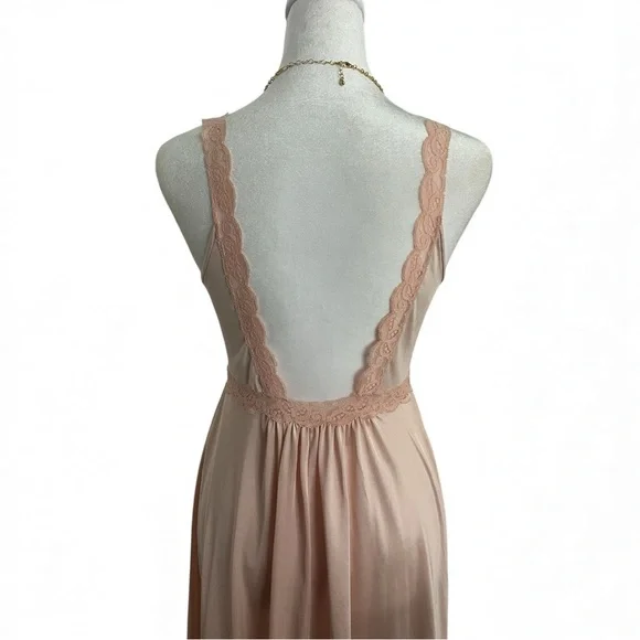 Vintage Olga Pink Lace Satin Nightgown Maxi Dress Style 9633 Size Small - Picture 4 of 7
